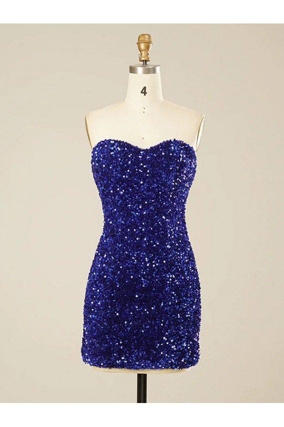 Affordable Short Sweetheart Velvet Sequin Prom Dress