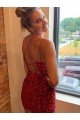 Affordable V-Neck Sleeveless Short Velvet Sequins Prom Dress