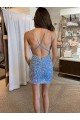 Affordable V-Neck Sleeveless Short Velvet Sequin Prom Dress with Straps