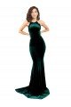 Affordable High Neck Formal Stretch Velvet Bridesmaid Dress / Prom Dress with Black Lace Embroidery