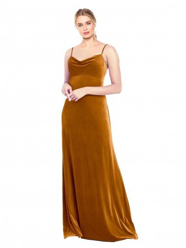 Affordable Long Velvet Cowl Neck Slip Bridesmaid Dress / Prom Dress