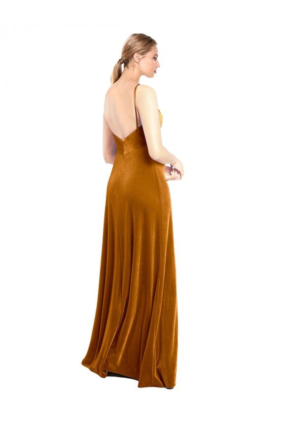 Affordable Long Velvet Cowl Neck Slip Bridesmaid Dress / Prom Dress