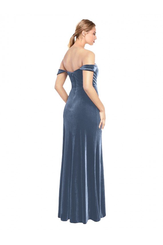 Affordable Draped Sleeves Wide Scoop Neck Off the Shoulder Velvet Bridesmaid Dress / Prom Dress