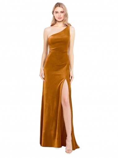 Affordable Sleek One Shoulder Long Formal Velvet Bridesmaid Dress / Prom Dress