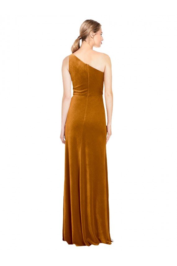 Affordable Sleek One Shoulder Long Formal Velvet Bridesmaid Dress / Prom Dress