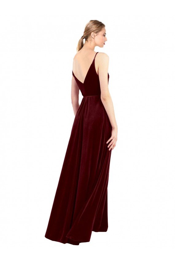 Affordable Faux Wrap V-Neck Sleek Long Formal Velvet Bridesmaid Dress / Prom Dress