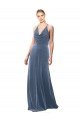 Affordable Halter Cowl Neck Long A-Line Velvet Bridesmaid Dress / Prom Dress with Keyhole Back