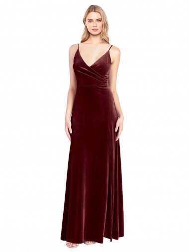 Affordable Faux Surplice Neckline Slim A-Line Long Velvet Bridesmaid Dress / Prom Dress