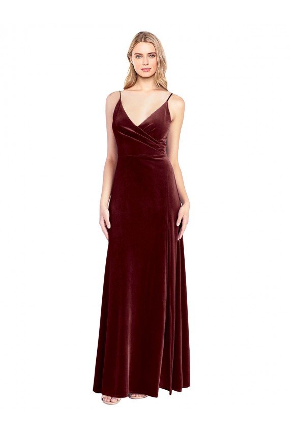 Affordable Faux Surplice Neckline Slim A-Line Long Velvet Bridesmaid Dress / Prom Dress