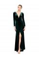 Affordable Plunging V-Neckline Long Sleeves Open Back Velvet Bridesmaid Dress / Prom Dress