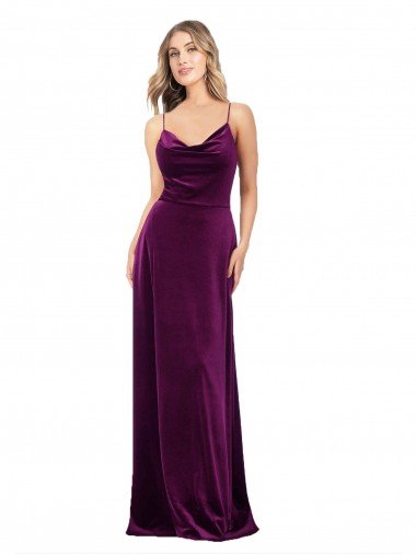 Affordable Draped Neckline Spaghetti Straps Formal Velvet Bridesmaid Dress / Prom Dress