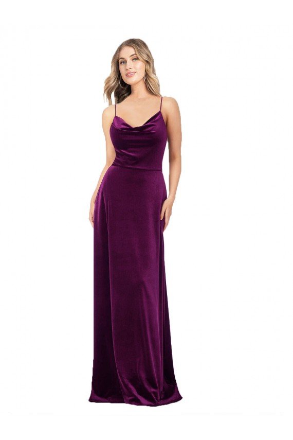 Affordable Draped Neckline Spaghetti Straps Formal Velvet Bridesmaid Dress / Prom Dress