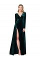 Affordable Deep V-Neck Long Sleeves Formal Velvet Bridesmaid Dress / Prom Dress with High Side Split