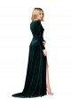 Affordable Deep V-Neck Long Sleeves Formal Velvet Bridesmaid Dress / Prom Dress with High Side Split