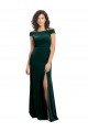 Affordable Floor Length Cap Sleeves Long Formal Velvet Bridesmaid Dress / Prom Dress with High Side Slit