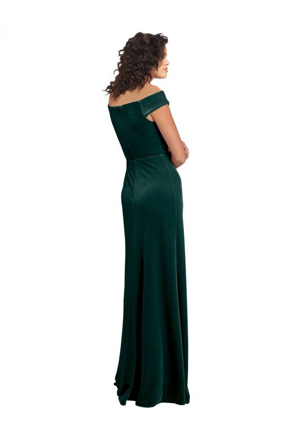 Affordable Floor Length Cap Sleeves Long Formal Velvet Bridesmaid Dress / Prom Dress with High Side Slit