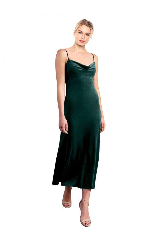 Affordable Midi Cocktail Length Cowl Neck Velvet Slip Bridesmaid Dress / Prom Dress