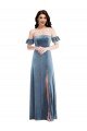 Affordable Ruffle Sleeve Off the Shoulder Velvet Maxi Bridesmaid Dress / Prom Dress