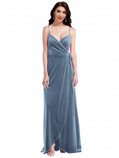 Affordable Velvet Wrap Maxi Bridesmaid Dress / Prom Dress with Pockets