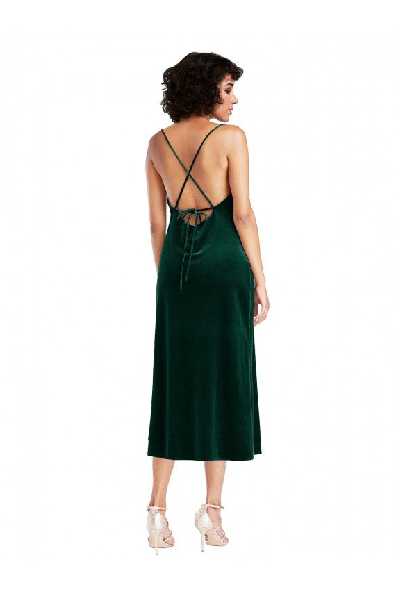 Affordable Midi Length Cowl Neck Formal Velvet Short Cocktail Slip Bridesmaid Dress / Prom Dress