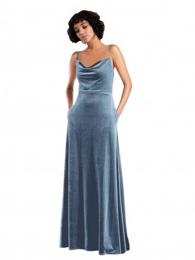 Affordable Sleek Cowl Neck Velvet Maxi Bridesmaid Dress / Prom Dress with Pockets