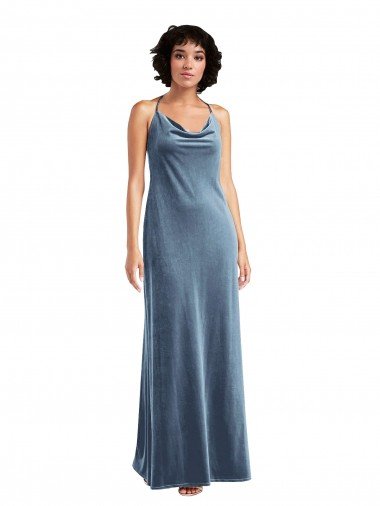 Affordable Cowl Neck Convertible Velvet Maxi Slip Dress