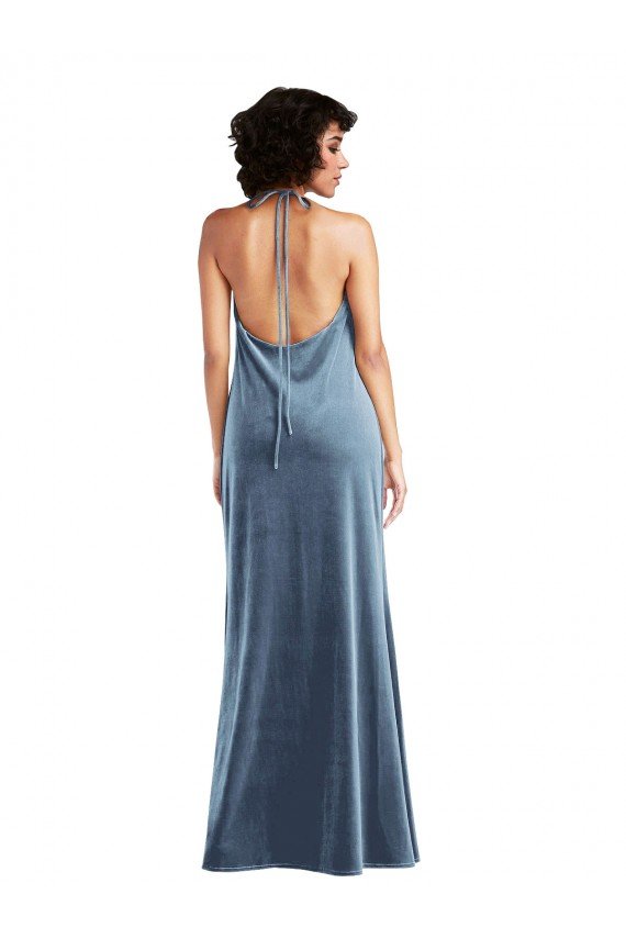 Affordable Cowl Neck Convertible Velvet Maxi Slip Dress