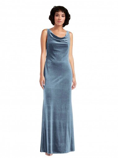 Affordable Floor Length Cowl Neck Long Stretch Velvet Maxi Bridesmaid Dress / Prom Dress