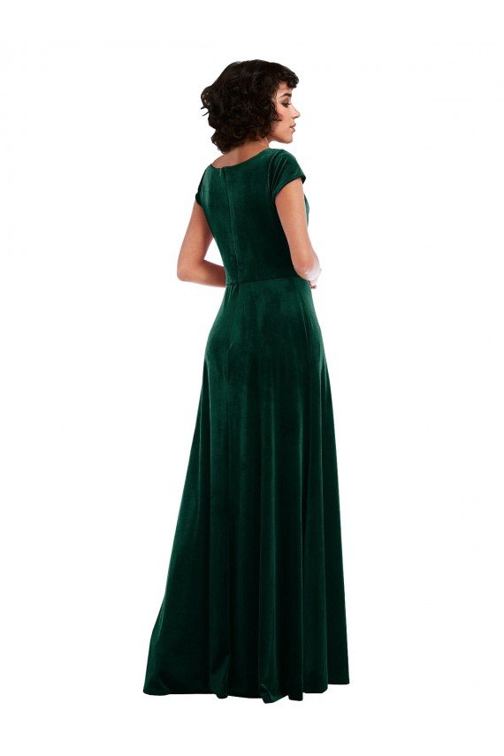 Affordable Cowl Neck Cap Sleeve Velvet Maxi Bridesmaid Dress / Prom Dress with Pockets