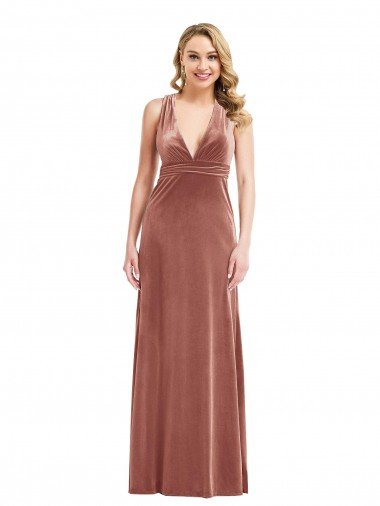 Affordable Plunging Neckline Formal Velvet Maxi Bridesmaid Dress / Prom Dress with Criss Cross Open Back