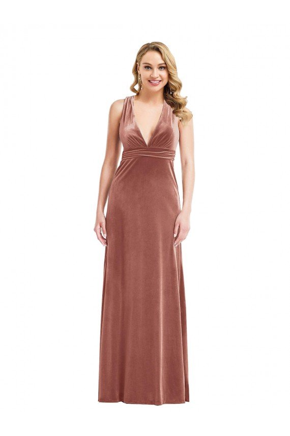 Affordable Plunging Neckline Formal Velvet Maxi Bridesmaid Dress / Prom Dress with Criss Cross Open Back