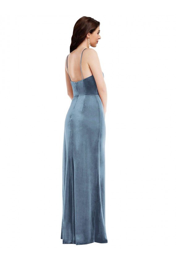 Affordable Spaghetti Strap Formal Velvet Maxi Bridesmaid Dress / Prom Dress with Draped Skirt