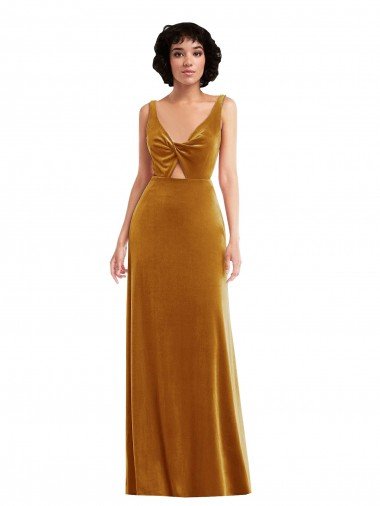 Affordable Twist Front Cutout Velvet Maxi Bridesmaid Dress / Prom Dress with Pockets