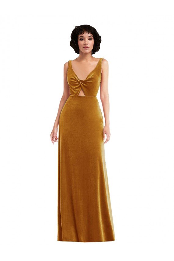 Affordable Twist Front Cutout Velvet Maxi Bridesmaid Dress / Prom Dress with Pockets