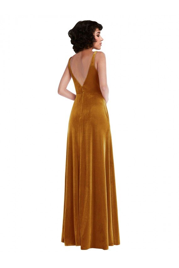 Affordable Twist Front Cutout Velvet Maxi Bridesmaid Dress / Prom Dress with Pockets