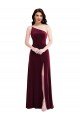 Affordable One Shoulder Spaghetti Strap Velvet Maxi Bridesmaid Dress / Prom Dress with Pockets