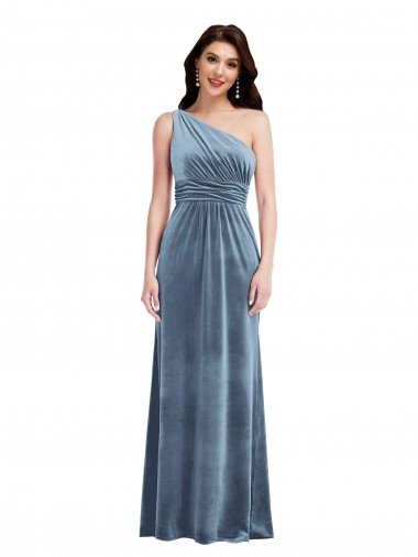 Affordable One Shoulder Draped Velvet Maxi Bridesmaid Dress / Prom Dress