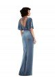Affordable Flutter Sleeve Open Back Velvet Maxi Bridesmaid Dress / Prom Dress with Pockets & Draped Wrap Skirt Pockets