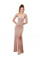 Affordable One Shoulder Formal Stretch Velvet Bridesmaid Dress / Prom Dress with Front Slit