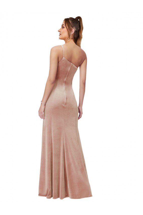 Affordable One Shoulder Formal Stretch Velvet Bridesmaid Dress / Prom Dress with Front Slit