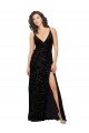 Affordable V-Neck Cowl Back Floral Velvet Bridesmaid Dress with Front Slit and Deep V-Neck