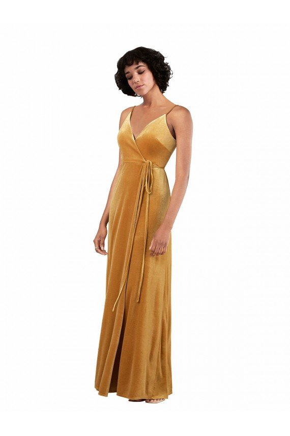 Affordable Romantic Velvet Floor Length Formal Bridesmaid Dress / Prom Dress with Wrap Detail