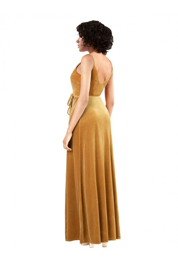 Affordable Romantic Velvet Floor Length Formal Bridesmaid Dress / Prom Dress with Wrap Detail