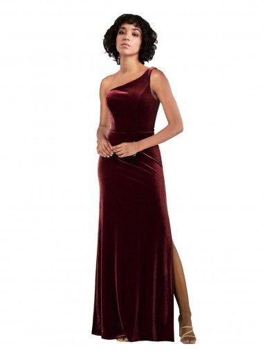 Affordable Formal One Shoulder Floor-Length Velvet Bridesmaid Dress / Prom Dress