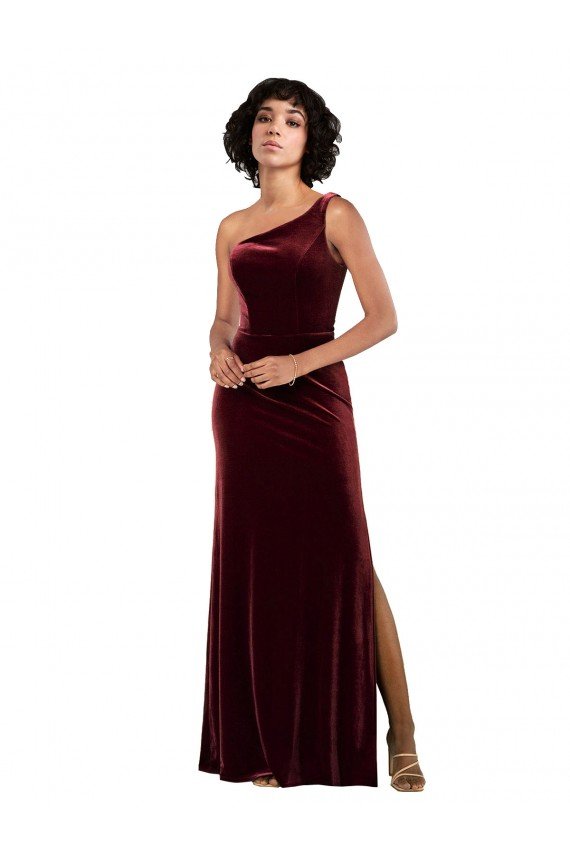 Affordable Formal One Shoulder Floor-Length Velvet Bridesmaid Dress / Prom Dress