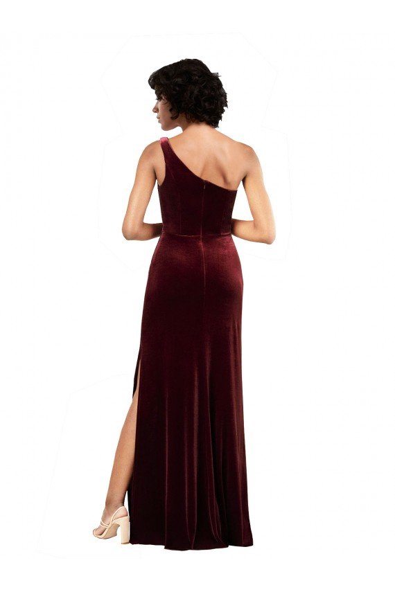 Affordable Formal One Shoulder Floor-Length Velvet Bridesmaid Dress / Prom Dress