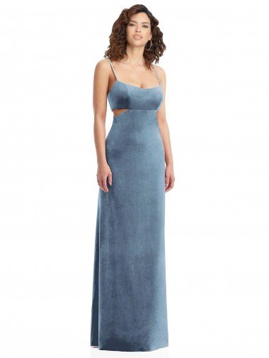 Affordable Spaghetti Strap Long Full Length Formal Velvet Maxi Bridesmaid Dress / Prom Dress
