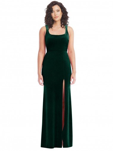 Affordable Square Neck Long Velvet Maxi Bridesmaid Dress / Prom Dress