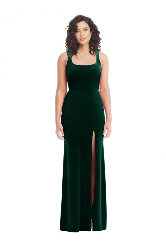 Affordable Square Neck Long Velvet Maxi Bridesmaid Dress / Prom Dress