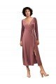 Affordable Long Sleeve Velvet Faux Wrap Midi Length Bridesmaid Dress / Prom Dress